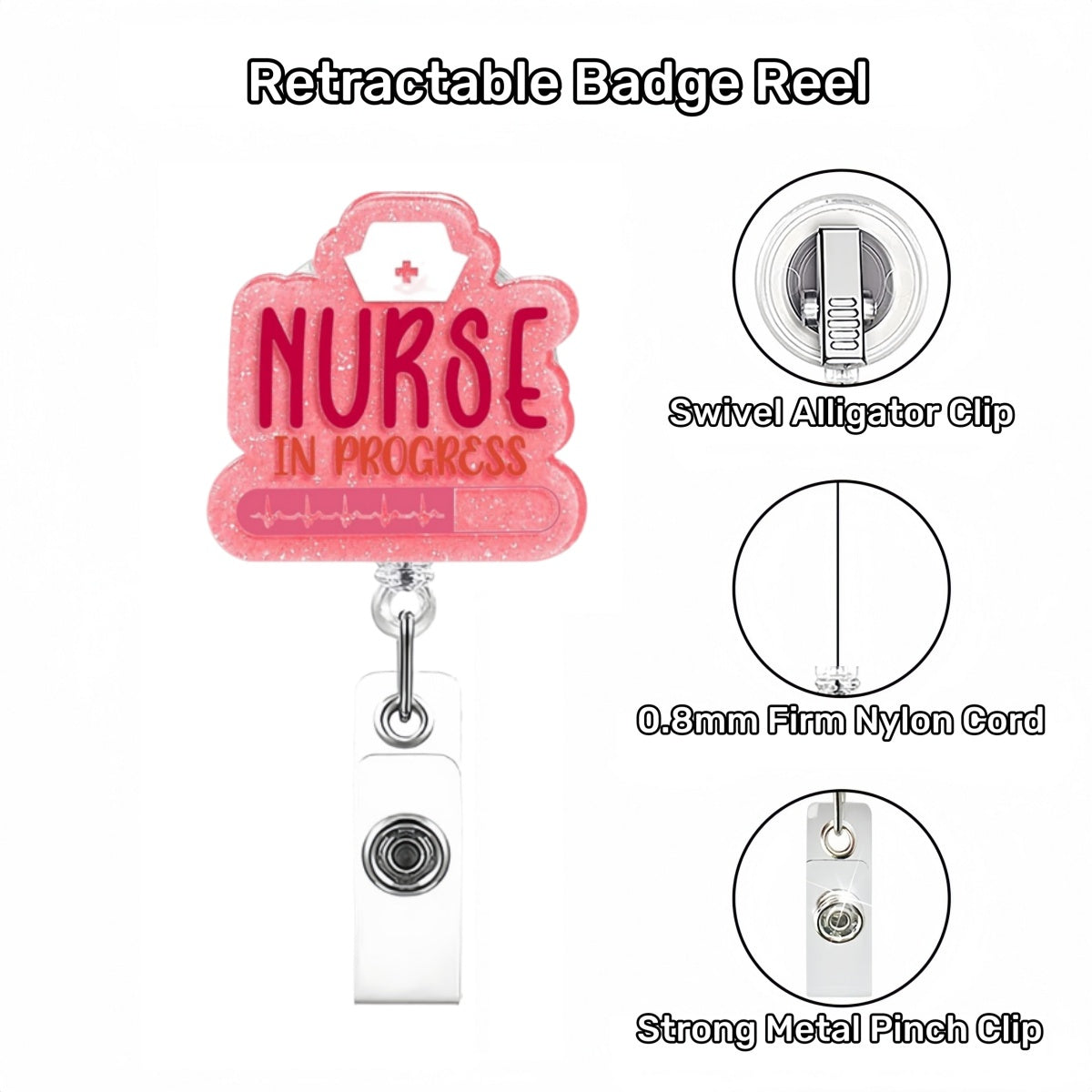 Acrylic Pink Nurse in Progress Retractable Badge Reel
