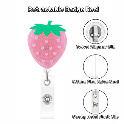 Acrylic Pink Strawberry Badge Reel