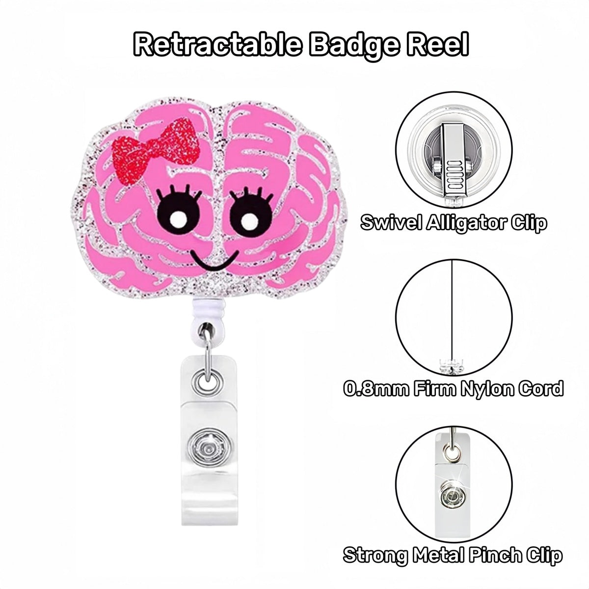 Acrylic Pink Brain with Bow Bagde Reel