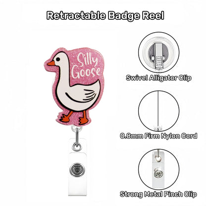 Acrylic Glitter Pink Silly Goose Badge Reel
