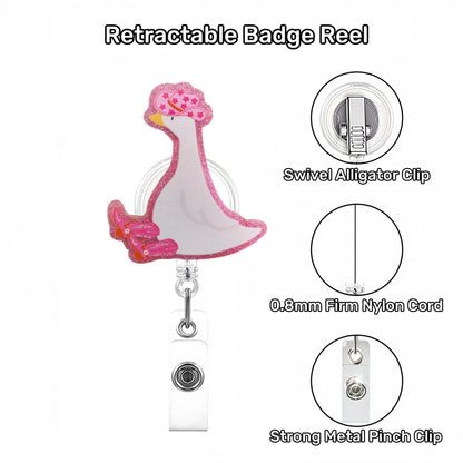 Acrylic Pink Silly Goose Badge Reel for Women Girls