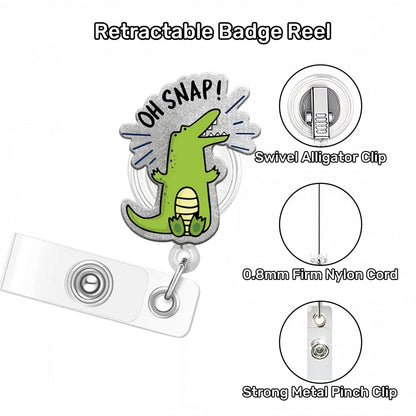 Acrylic Oh Snap Green Crocodile Badge Reel