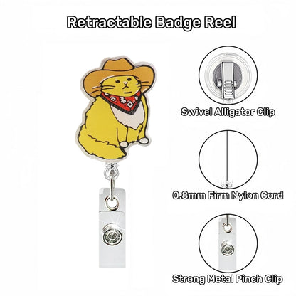 Acrylic Yellow Cat with Hat Badge Reel